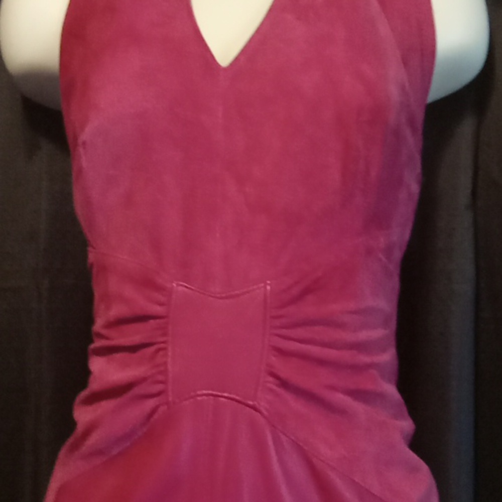 VINTAGE 80's Magenta Leather /Suede Dress - Picture 8 of 13